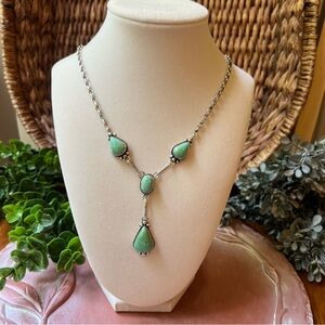 925 Sterling Silver Kingman Turquoise Lariat Necklace • Southwestern